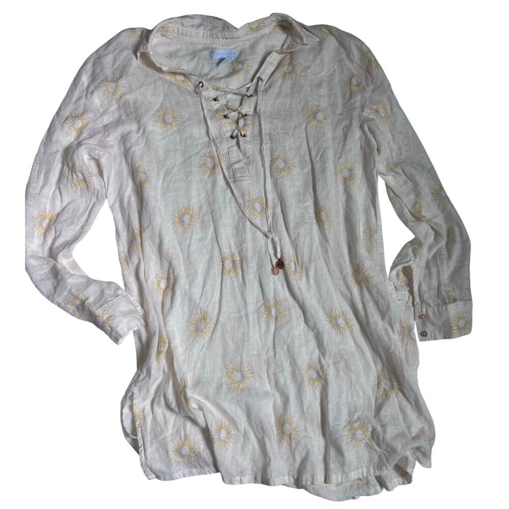Cynthia Rowley White Linen Blend Celestial Swim Cover Up Tunic Shirt Dress XL